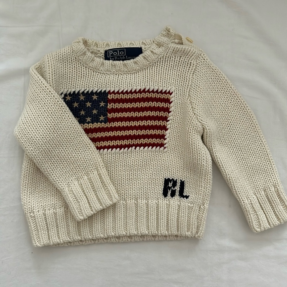 RALPH LAUREN Baby Boys 9 Month Long Sleeve American Flag Sweater